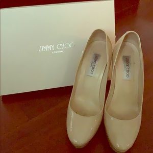 Jimmy Choo Nude Patent Leather Hees